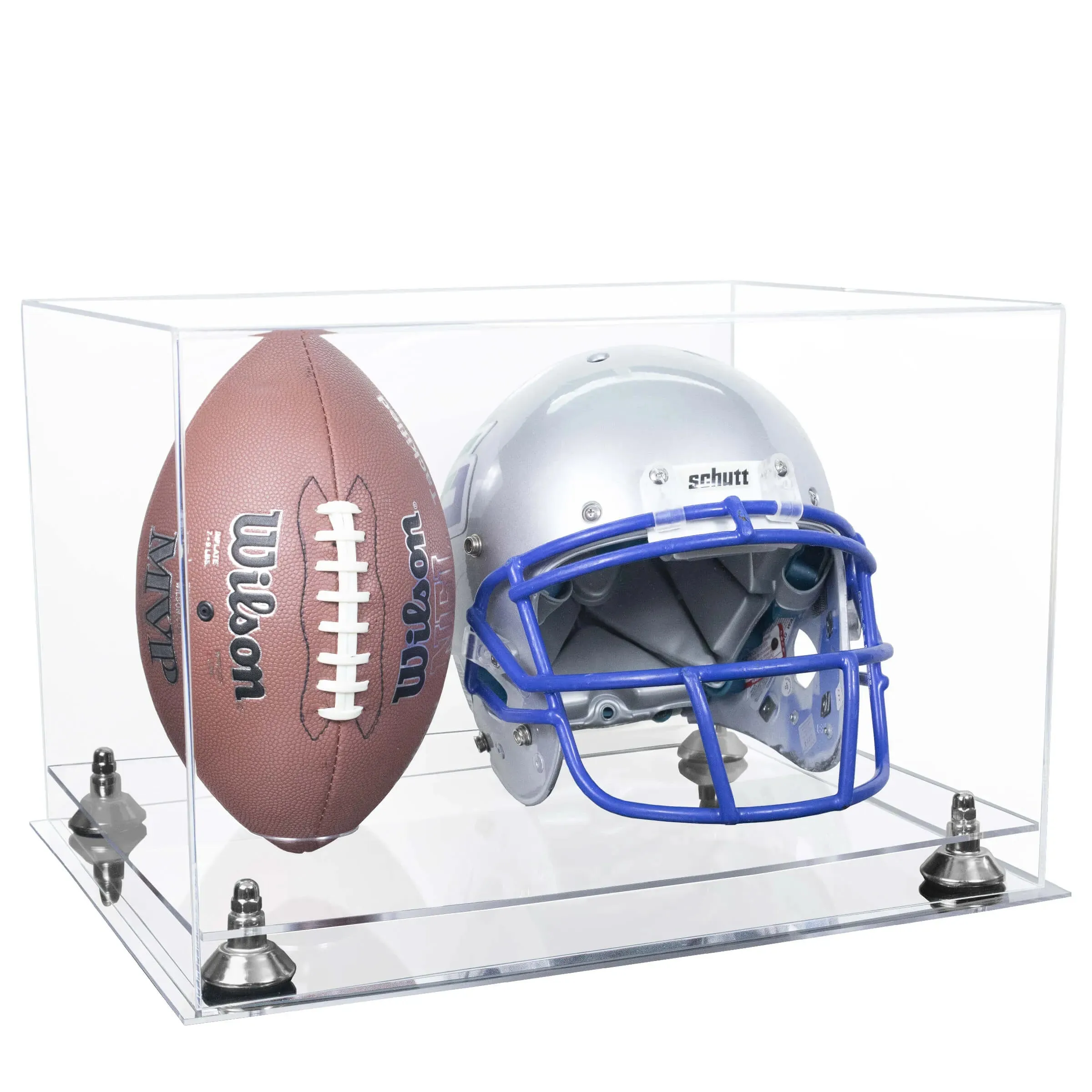 Acrylic Full-Size Football and Helmet Display Case - Large Rectangle Box with Clear Top 18" x 14" x 12" (A014/B60)