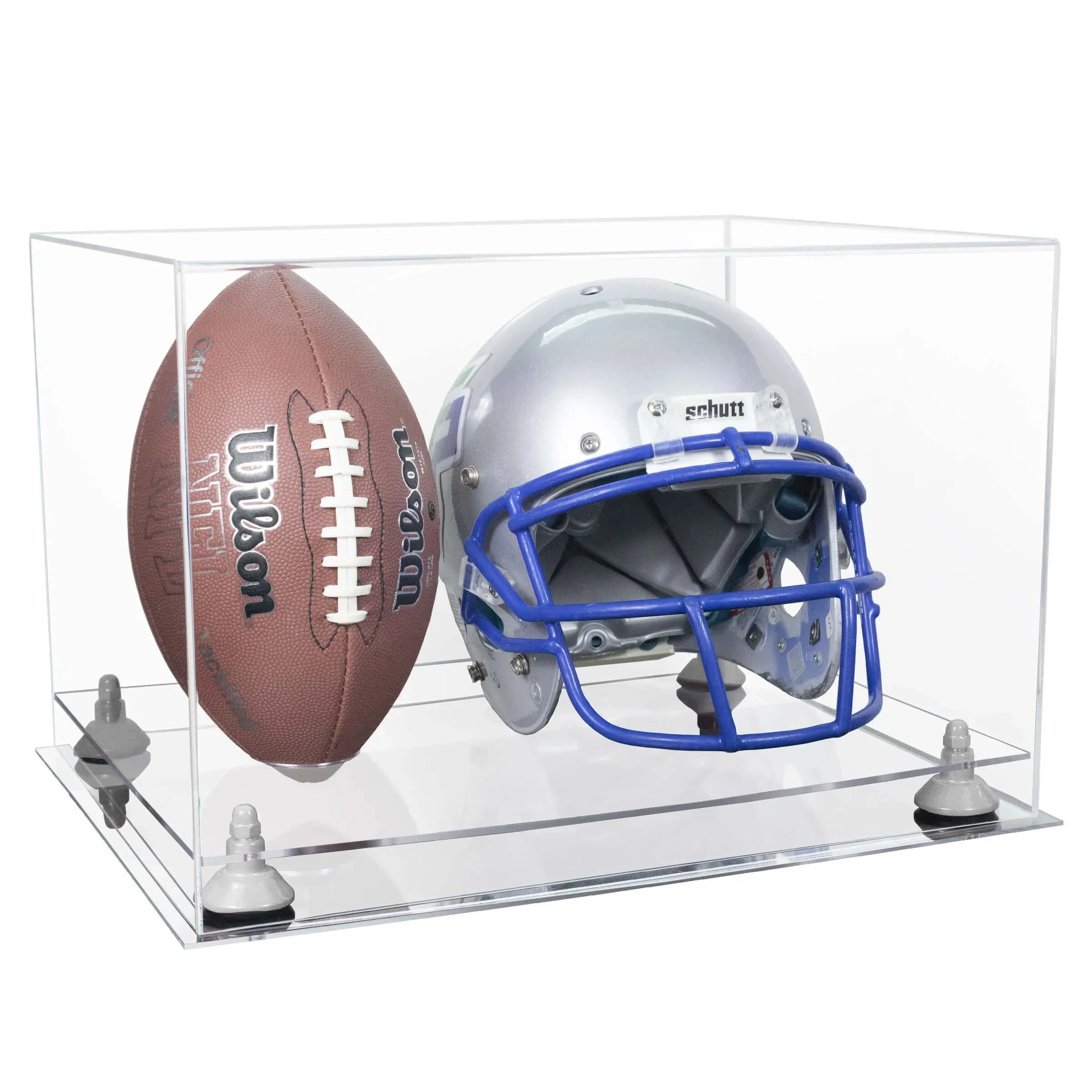 Acrylic Full-Size Football and Helmet Display Case - Large Rectangle Box with Clear Top 18" x 14" x 12" (A014/B60)
