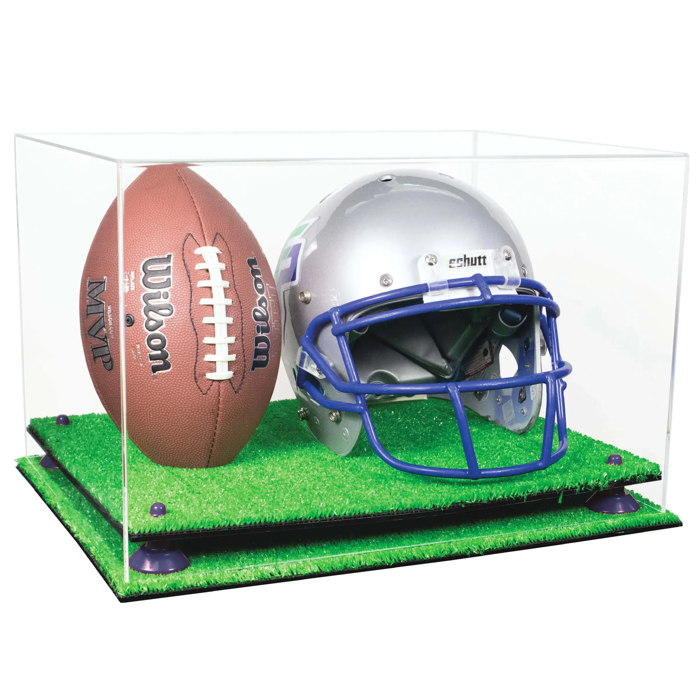 Acrylic Full-Size Football and Helmet Display Case - Large Rectangle Box with Clear Top 18" x 14" x 12" (A014/B60)