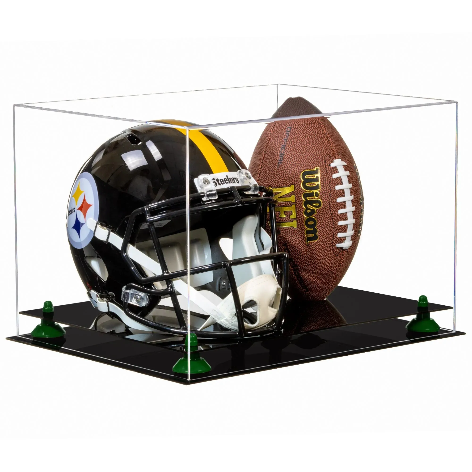 Acrylic Full-Size Football and Helmet Display Case - Large Rectangle Box with Clear Top 18" x 14" x 12" (A014/B60)