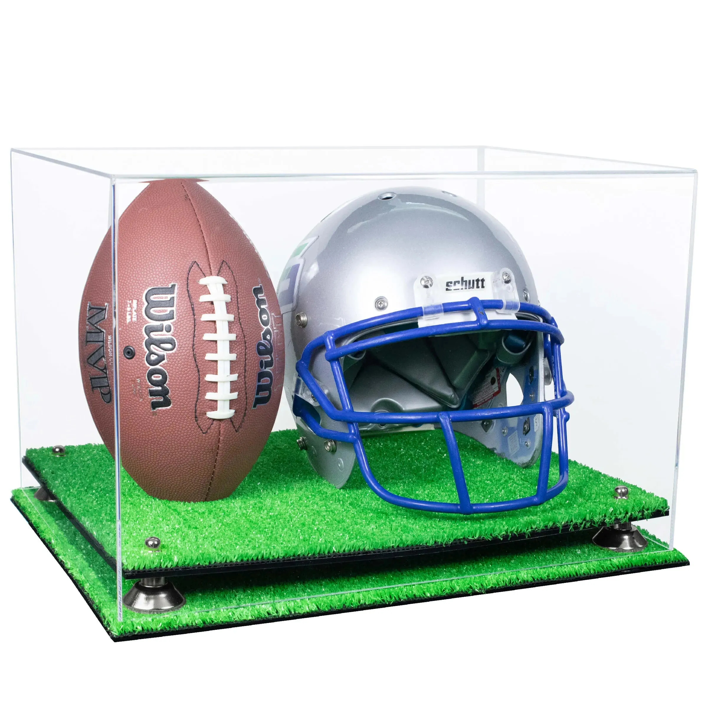 Acrylic Full-Size Football and Helmet Display Case - Large Rectangle Box with Clear Top 18" x 14" x 12" (A014/B60)