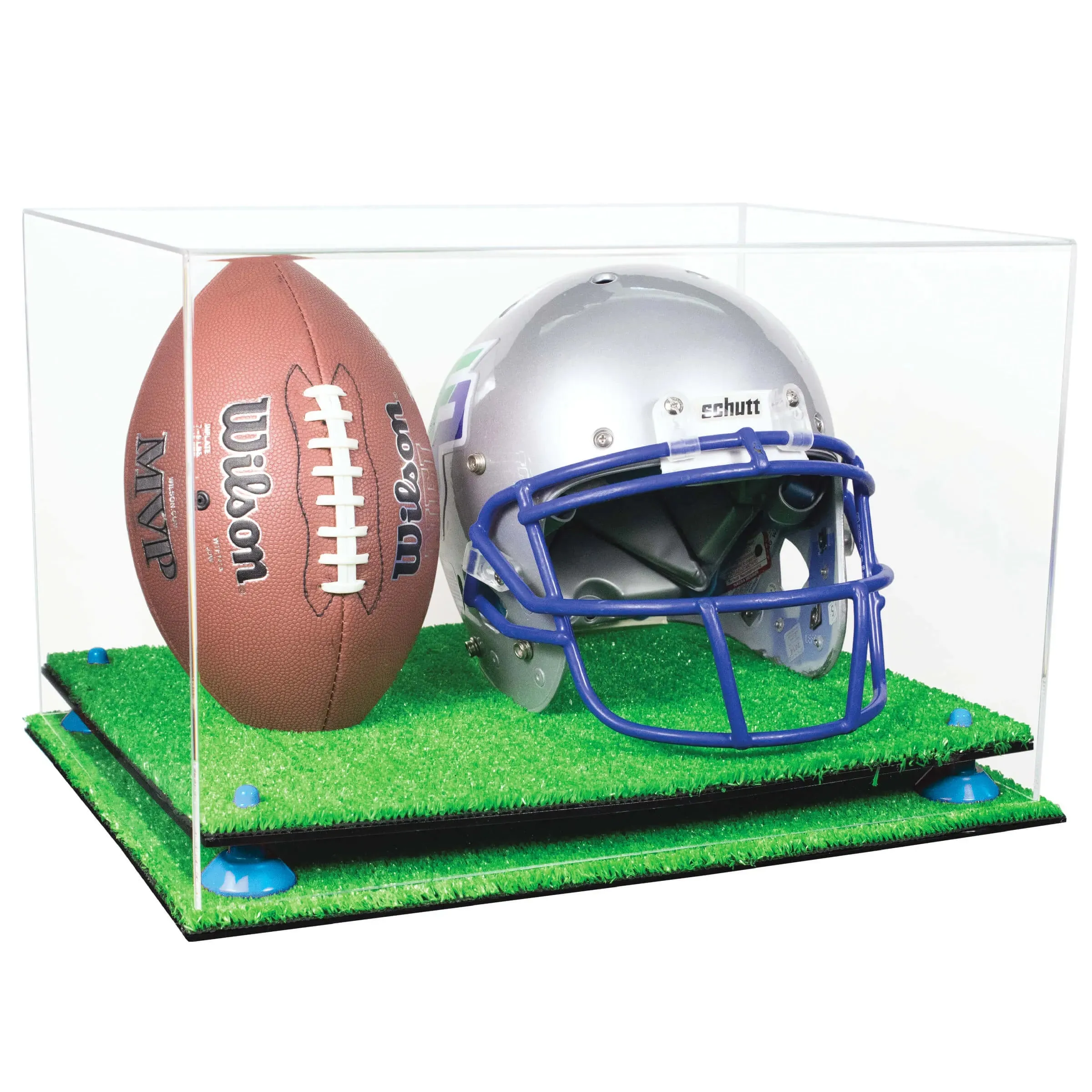 Acrylic Full-Size Football and Helmet Display Case - Large Rectangle Box with Clear Top 18" x 14" x 12" (A014/B60)