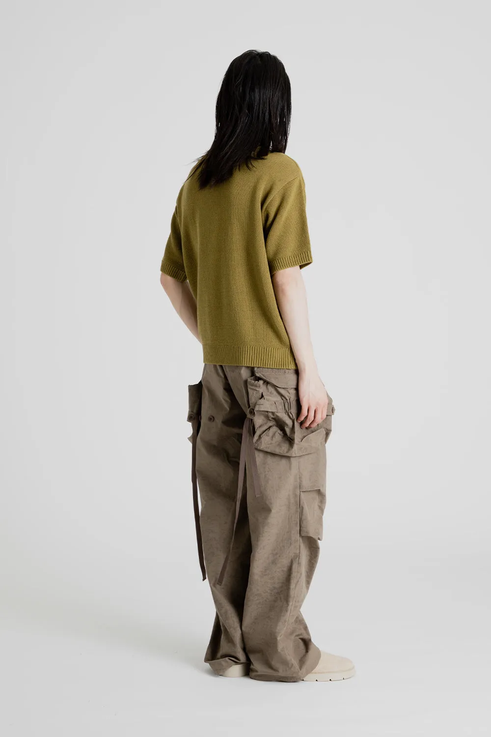 London Argyle Jacquared Short Sleeve Polo Knit - Khaki