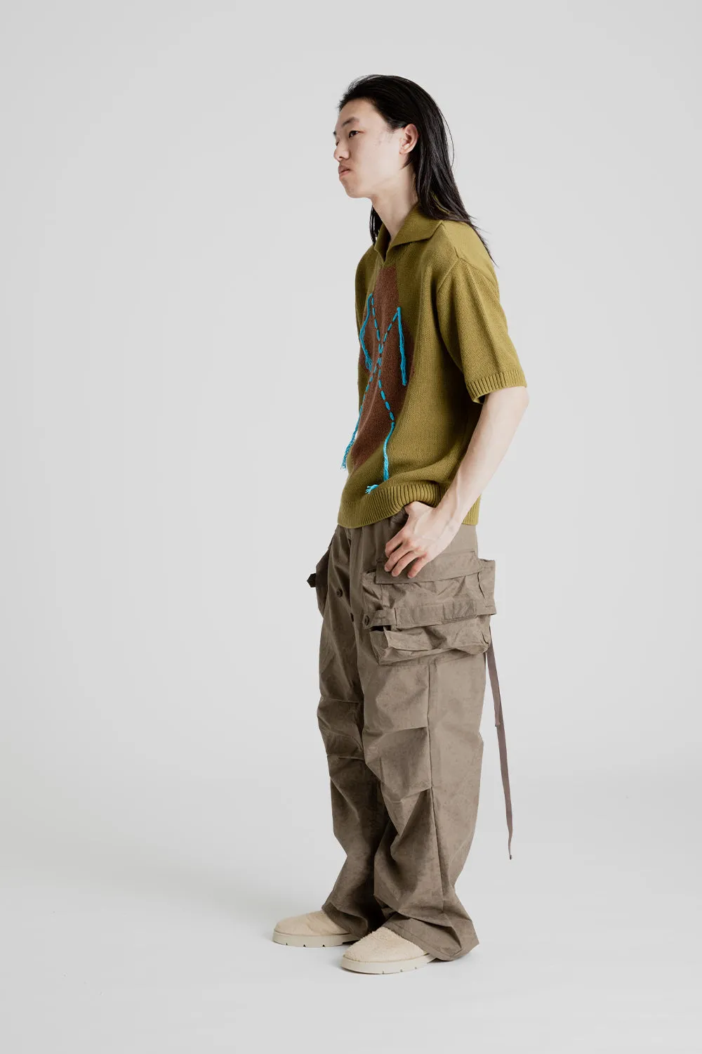 London Argyle Jacquared Short Sleeve Polo Knit - Khaki