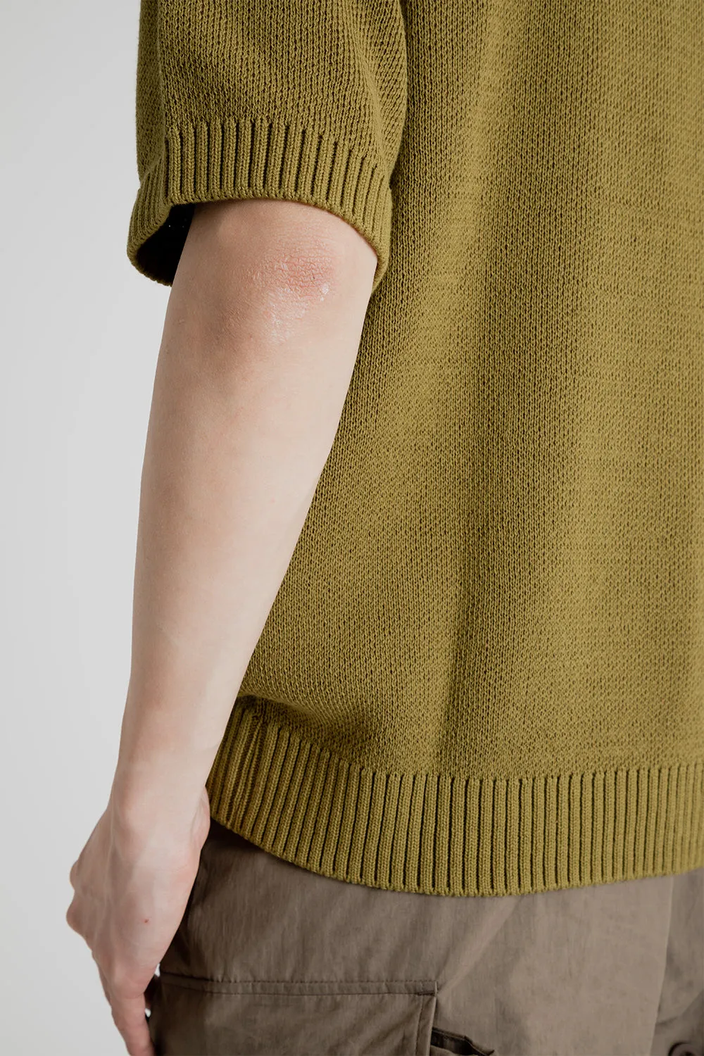 London Argyle Jacquared Short Sleeve Polo Knit - Khaki