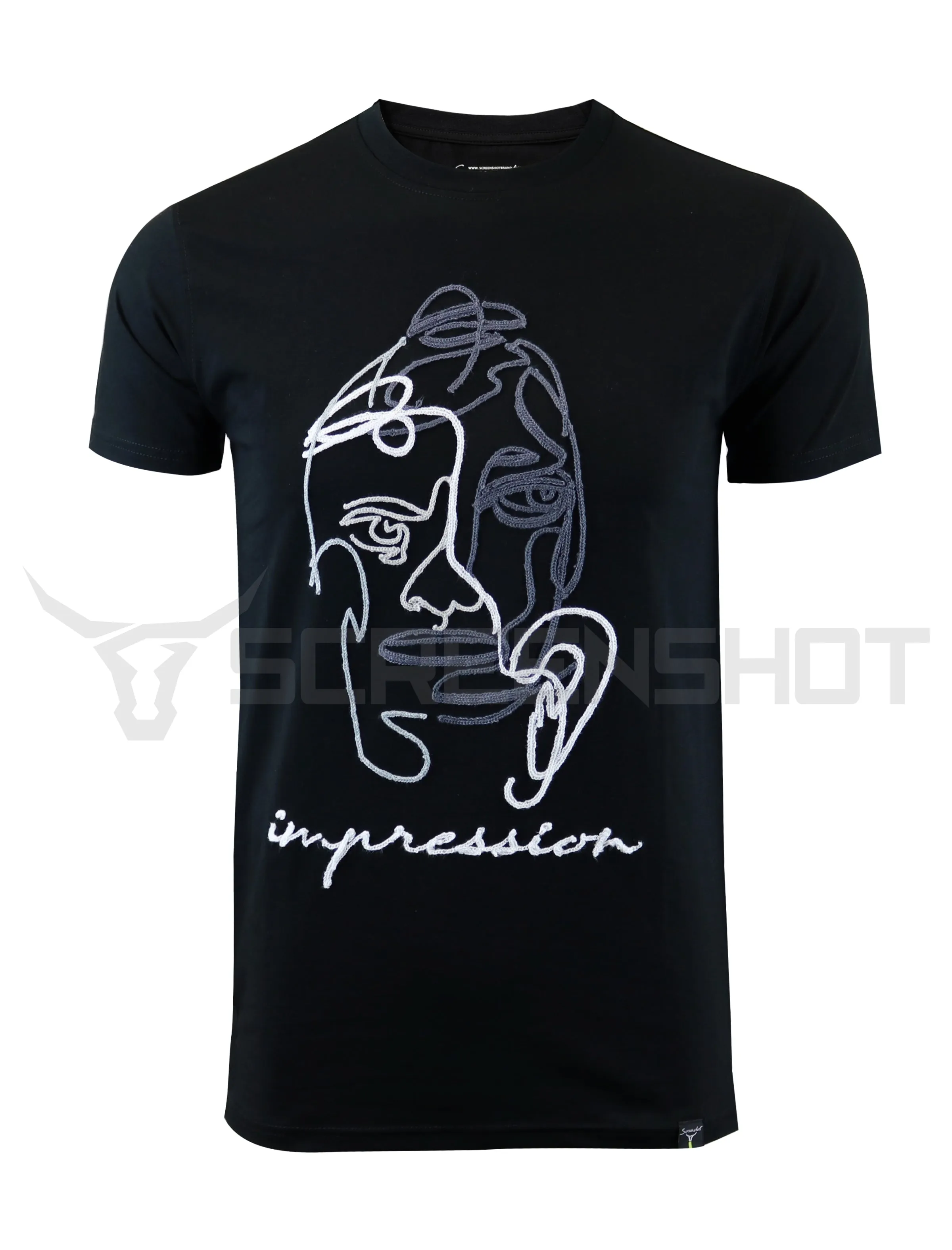 S11017-ART FACE CHAIN EMBROIDERY PREMIUM T-SHIRTS (BLACK)