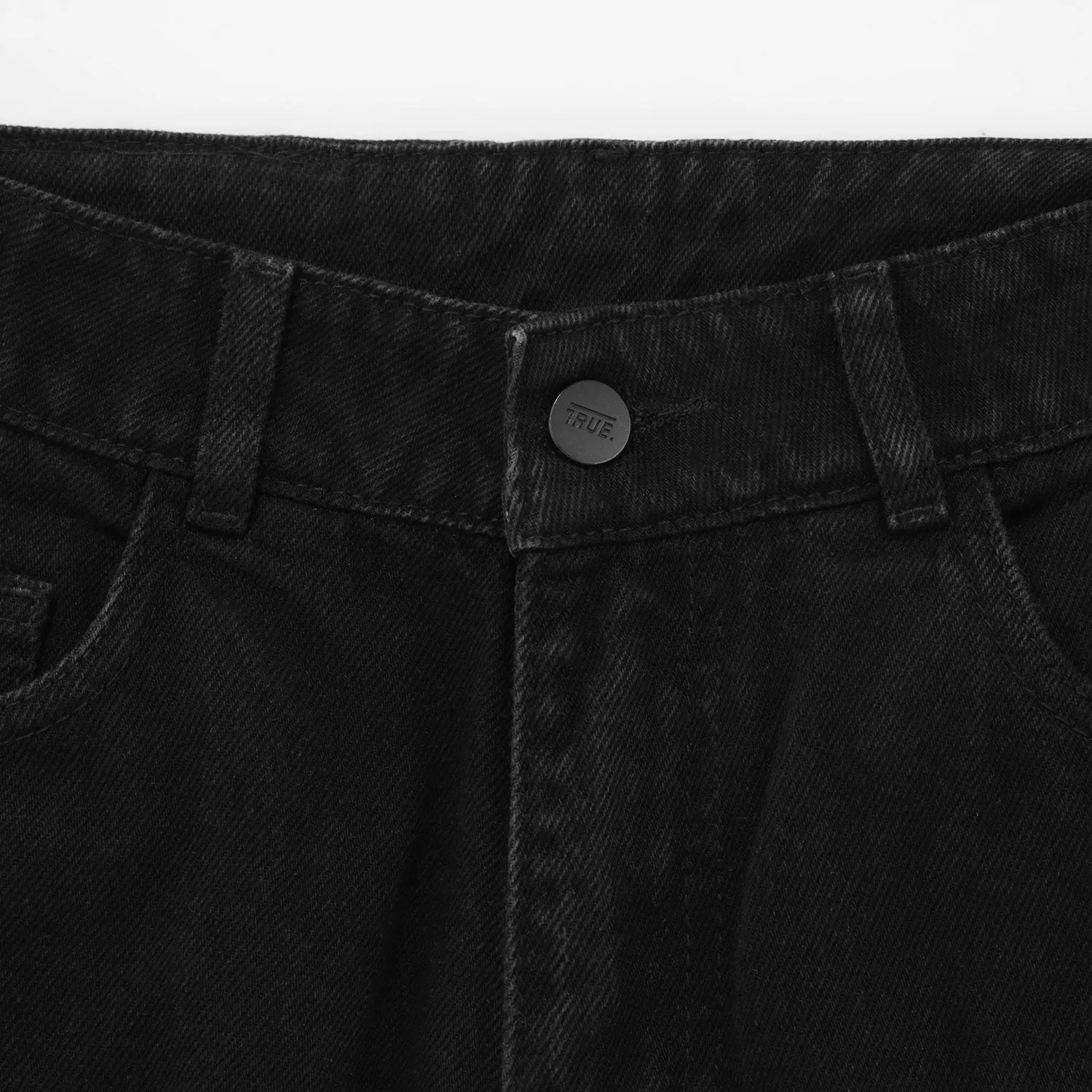 Straight Denim Cargo Pants - Black