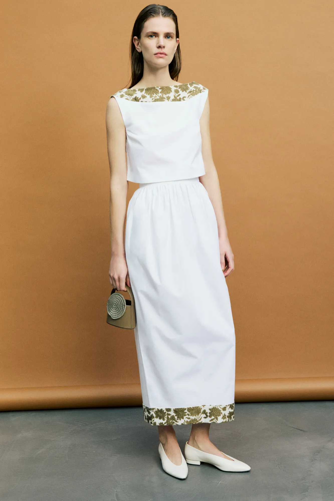 WHITE Border-Print Maxi Skirt