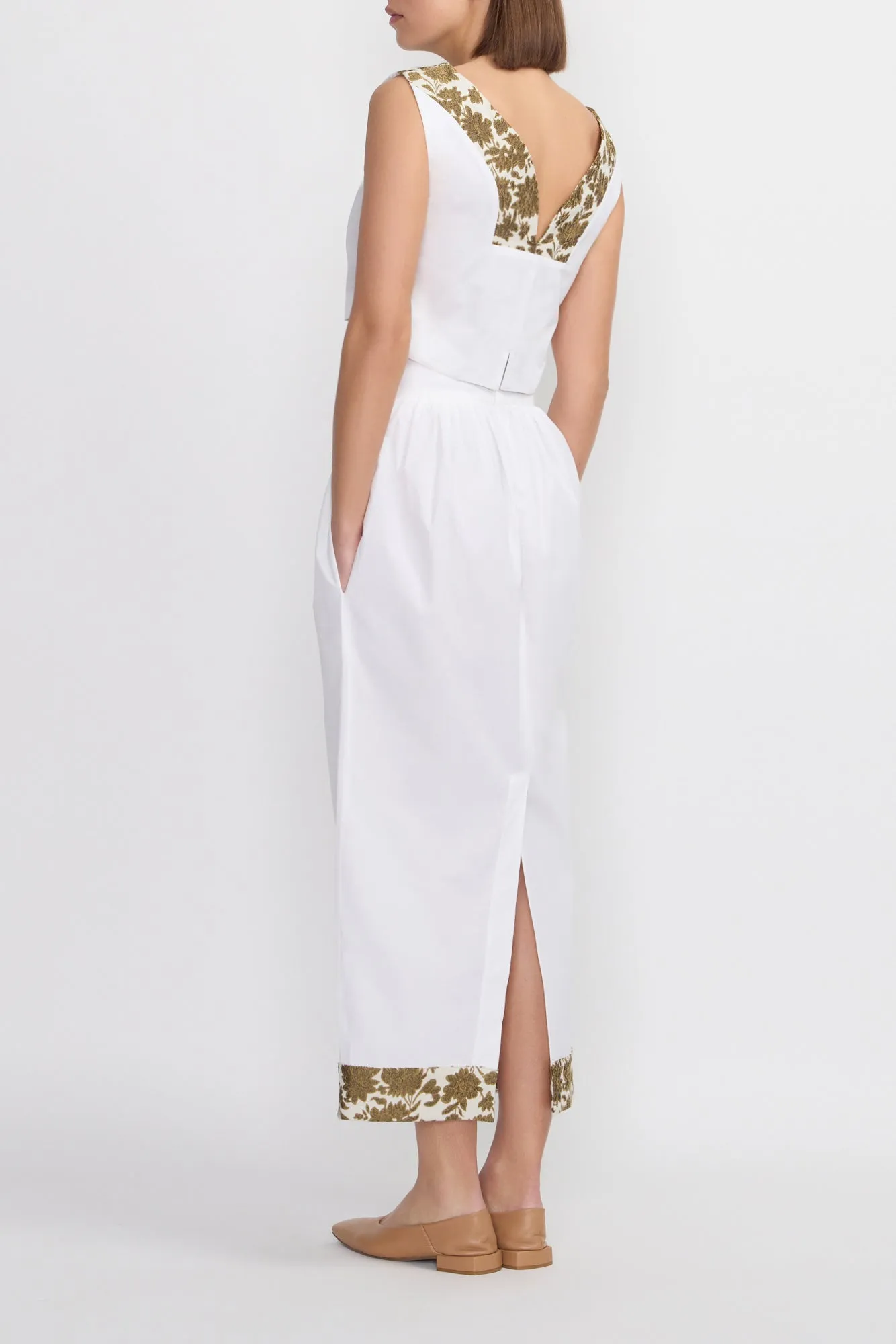 WHITE Border-Print Maxi Skirt